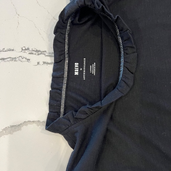 Maeve by Anthropologie Black Ruffle Neck Rouched Long Sleeve Tee- SZ L - Picture 8 of 11